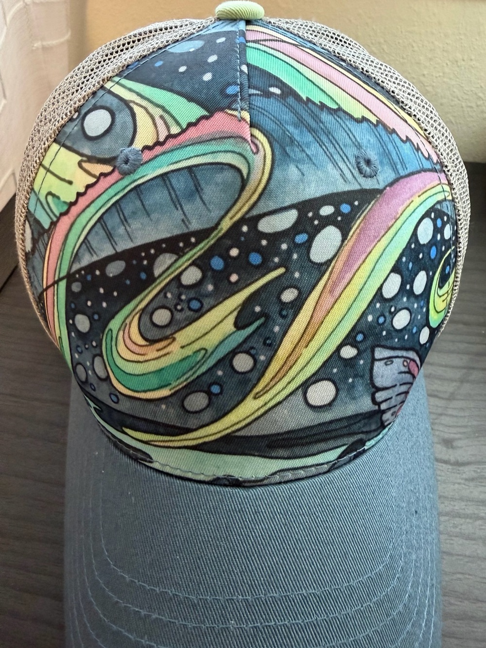 Colorful Abstract Trucker Hat - Swirl Pattern - Picture 2 of 4